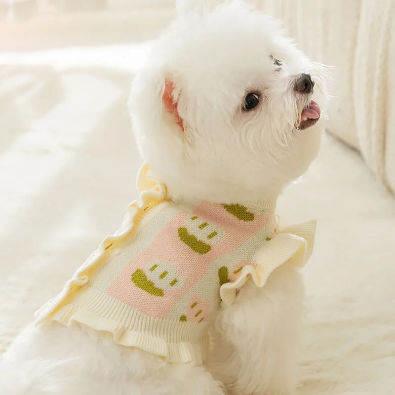 Дрехи за кучета с розово цвете, Възли пуловери, Дрехи за кучета, Всекидневни жилетка с модерен принтом, Дебел Топъл костюм, Есен-зима, Ropa Perro