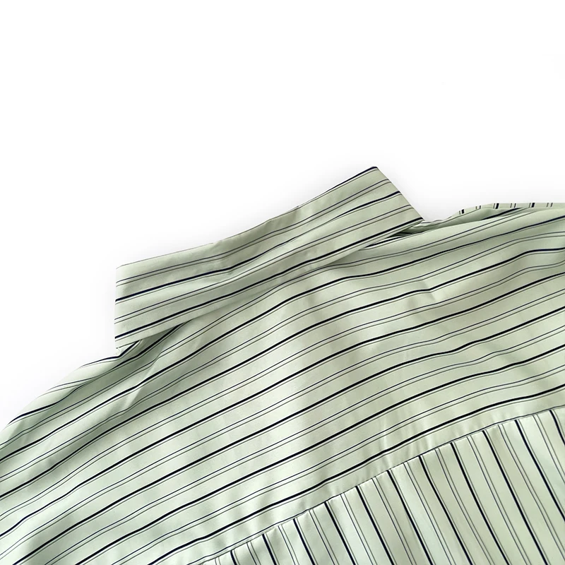 Основна тънка ежедневни ризата е със средна дължина, с дълъг ръкав в свободна и ленивую ивица в прясна зелена ивица началото на есента