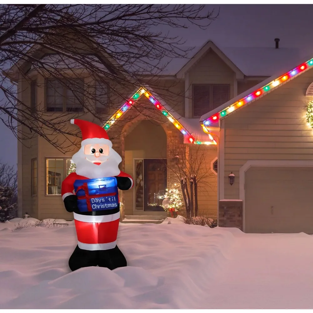 7 фута. Надуваем Дядо Коледа с обратното броене и светодиодни крушки| Празнично надувное украса|Чанта за съхранение на корупция Коледна украса