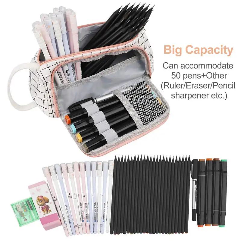 Стационарната чанта за съхранение на химикалки EZONE, чанта за писалки и моливи и многопластова косметичка за пътуване с голям капацитет, обикновено изпъстрен пеналы за моливи