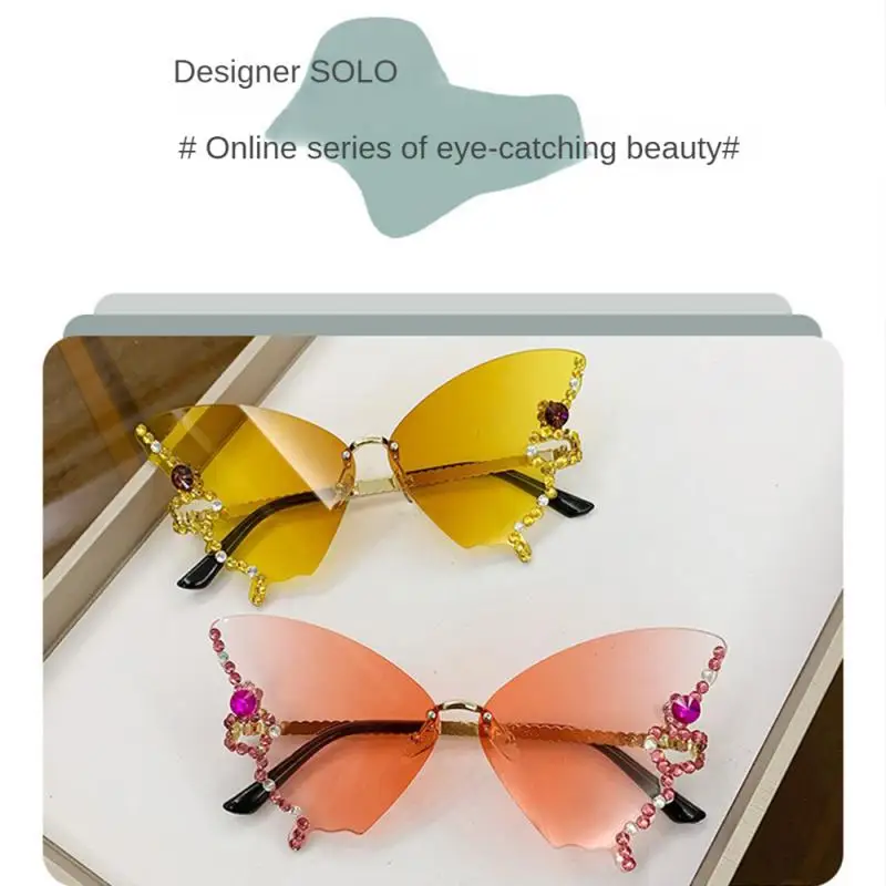 Дограма-пеперуда с инкрустиран диамант, удобна в чорап, козирка във формата на пеперуда, Слънчеви очила без рамки, очила-пеперуди Uv400