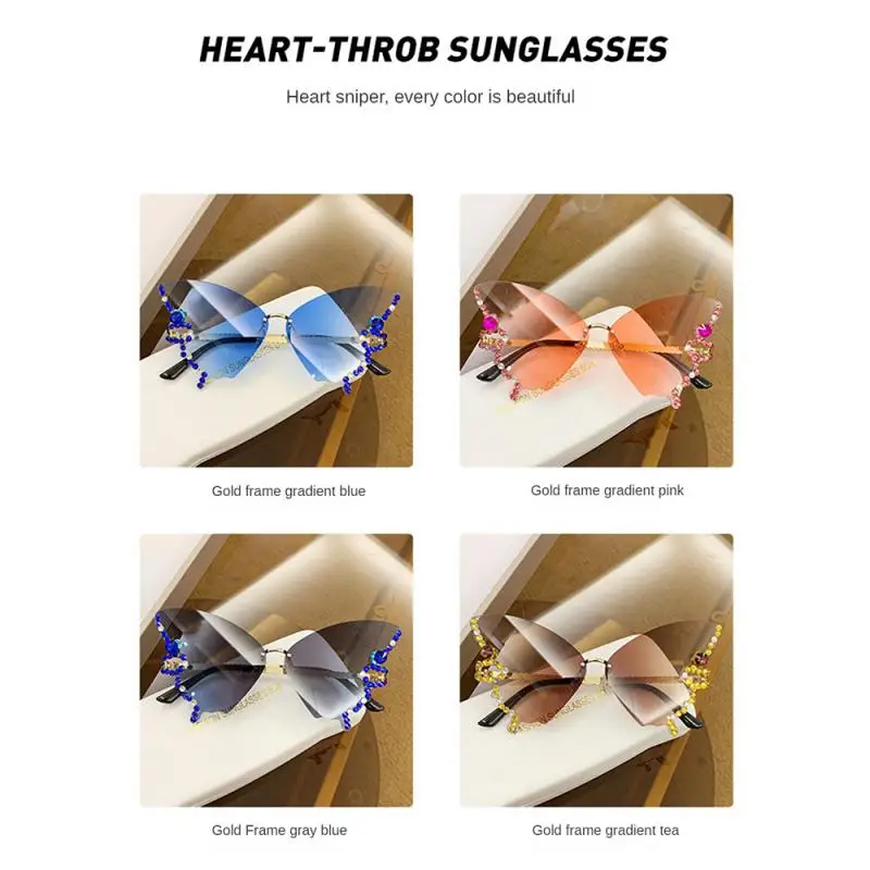 Дограма-пеперуда с инкрустиран диамант, удобна в чорап, козирка във формата на пеперуда, Слънчеви очила без рамки, очила-пеперуди Uv400