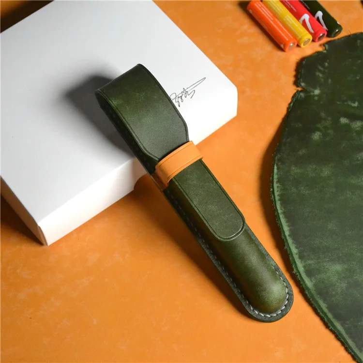 Защитен калъф за ръчна дръжка от телешка кожа, растително дъбени с централен слой, висококачествена чанта за писалки с компрессионным формованием.