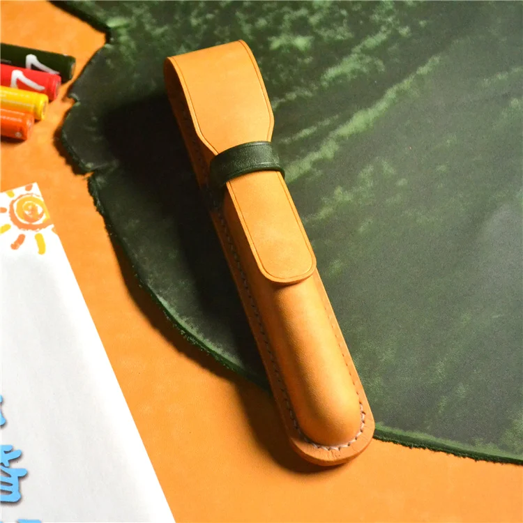 Защитен калъф за ръчна дръжка от телешка кожа, растително дъбени с централен слой, висококачествена чанта за писалки с компрессионным формованием.