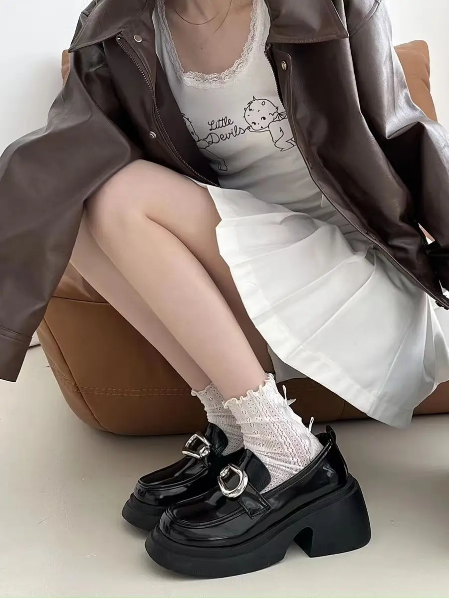 Дамски обувки Mary Jane/ Пролетно Дамски обувки JK Lolita На платформата В Японски стил, С масивен ток; Женски Тънки обувки От Мека кожа С кръгло бомбе