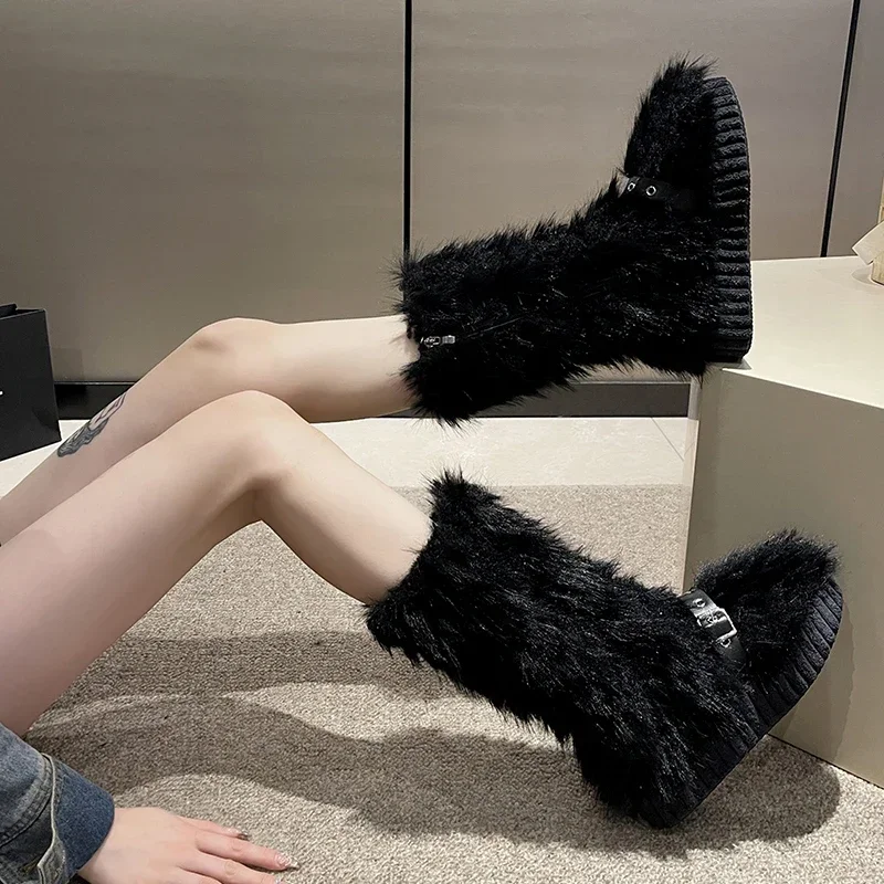 Дизайнерски Дамски обувки; Новост зимата 2023 г.; Модни дамски обувки на меху; Модерен и универсален дамски обувки до средата на прасците; Botas Altas Mujer