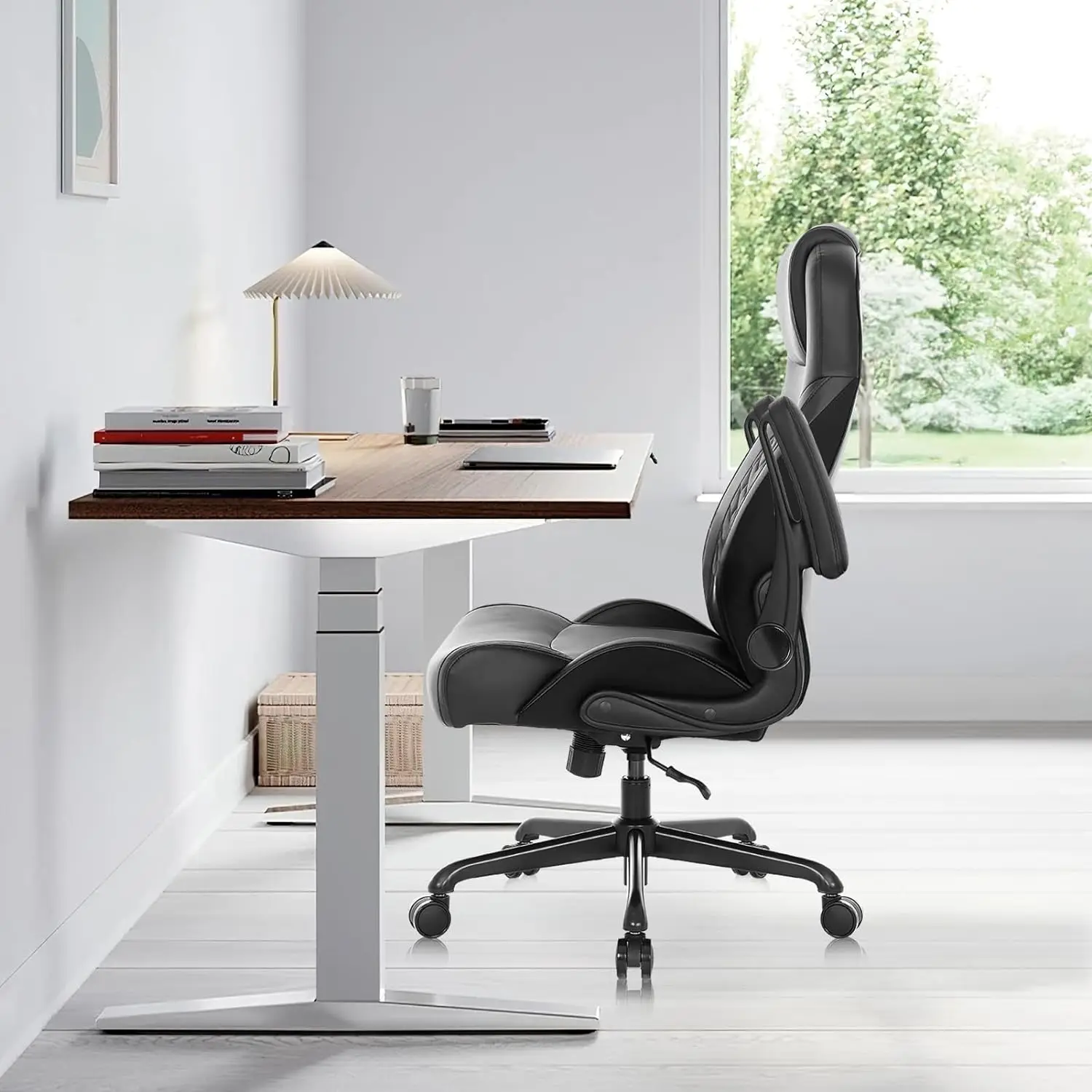 Гъвкаво ергономичен офис стол - голямо и високо офис стол за тежки хора, компютърна маса от изкуствена кожа с панти