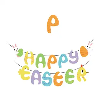 1 комплект Иновативни Великденски банери с шарени мультяшного Зайче, Подарък банери с участието на Яйца, честит Великден, Великденски знамена