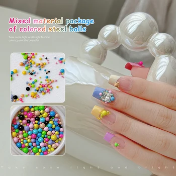1 кутия Цветни метални мъниста в Различни размери 3D Мини топки Сладки декорации за нокти, Аксесоари за маникюр САМ Окачване за нокти Бижута