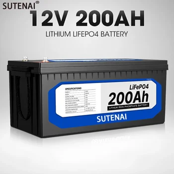 12V 200Ah LiFePO4 Батерия Вграден BMS Литиево-Желязо-Фосфатный Елемент За Кемперов RV количката Офроуд Автономен Слънчева Батерия Със Зарядно устройство