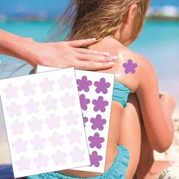 24шт UV-стикери за повторно нанасяне на слънцезащитен крем Водоустойчив UV-етикети Слънцезащитен patch Тест за откриване на ултравиолетовите за тялото Децата на възрастни