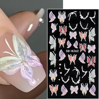 3D Цветни Стикери С Пеперуди За Нокти, Стикери, С Релефни Бели Жемчужными Пеперуди, Стикери За Дизайн на ноктите, На Самозалепваща се основа, Украса 5D-K262