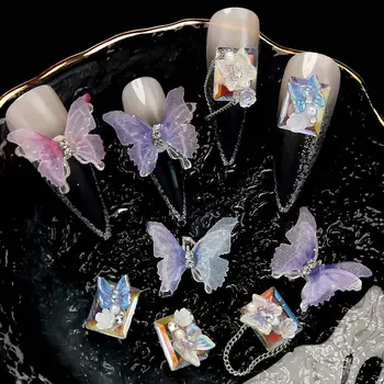 5 бр./компл. Мрежест нийл-арт с пеперуда, Инкрустирани с диаманти, 3D Страхотна Декорация за нокти от смола, Двуслойни Окото Аксесоари