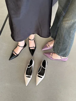 Bailamos 2024 Дамски обувки на плоска подметка, модната марка, дамски елегантни обувки Laofer, обувки-балет апартаменти без закопчалка на плоска подметка