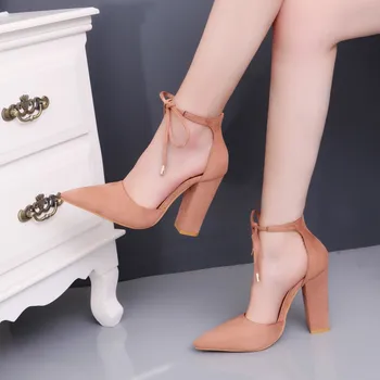 BCEBYL/ Нови елегантни дамски обувки с остър пръсти и бантиком на квадратен ток с отворени пръсти, Чубрица модни обувки, за банкети и партита на висок ток