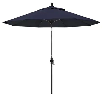 California Umbrella GSCUF908117-5439 9-крак Чадър за вътрешен двор с кръгла Алуминиева шеста от Фибростъкло, 9 Фута, Тъмно син