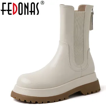 FEDONAS/ Модни Нови дамски ботильоны от естествена кожа с цип отзад на платформата и дебелите обувки, ежедневни дамски обувки, есен-зима