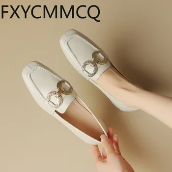 FXYCMMCQ/ Кожени Тънки и Гъвкави Дамски Пролетно-есенни Нови Тънки обувки-лоферы на равна подметка с квадратни пръсти -AJ9301