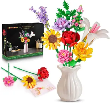 HOGOKIDS Цветен Букет Строителен Набор от Цветя Ботаническая Колекция Декор за вашия дом Офис Блок Коледен Подарък Играчка за Момичета