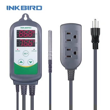 INKBIRD US Plug ITC-308 & 308WIFI Отопление и охлаждане Двоен релеен регулатор на температурата и LCD дигитален термометър за Хладилник с фризер