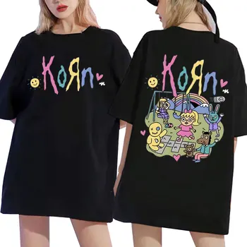 Korn Карикатура Рок Група Музикален Албум Мъжка Тениска Дамски Harajuku Метална Готическата Негабаритная тениска Летни Памучни Тениски С Къс Ръкав