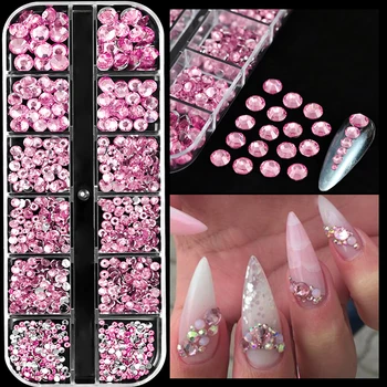SS6-SS30 Розови блестящи кристали за нокти Луксозни 3D Сакура Розови камъни за нокти с фиксирана облегалка 2-6 мм със смесени диаманти Аксесоари за маникюр със собствените си ръце