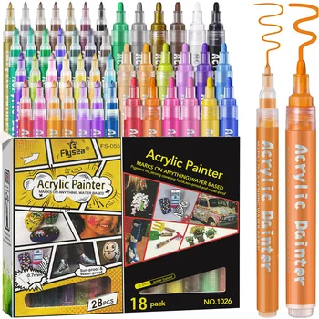 Акрилни писалка за рисуване 6-80 цветове Набор от художествени маркери за colorization камъни с тънък и средни наклони на Акрилна дръжка за рисуване на водна основа, за да проверите за diy