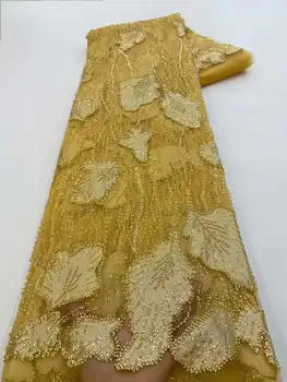 Африканска мрежа лейси плат с мъниста 2024 г. Висококачествена дантела с пайети, френското 5 ярда тюлевого дантела за шивашки сватбена рокля Xz