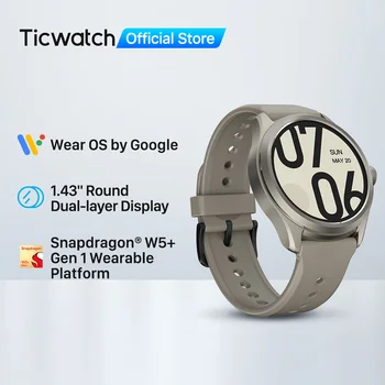 Вградени умен часовник TicWatch Pro 5 Носете OS с над 100 спортни режими, водоустойчив компас 5ATM, NFC и времето на автономна работа на 80 часа (пясъчник)