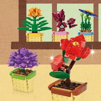 Градски творчески мини-цвете Бонсай, Декорация на работния плот Строителни блокове Тухли Коледни Играчки Подаръци