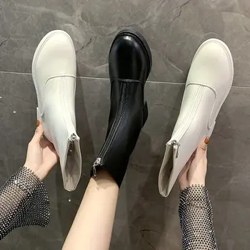 Дамски ботуши с наклеиванием, дамски обувки с кръгло бомбе на ток 5 см, модни дамски обувки са с цип, нескользящие Botas Mujer