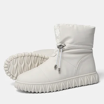 Дамски зимни обувки големи размери, топли обувки, средни обувки от телешка кожа