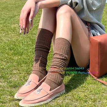 Дамски лоферы от естествена кожа, новост 2023 г., однофутовые мързеливи обувки подметка с пискюли и ключалката, ежедневни обувки на равна подметка, мъжки мюли