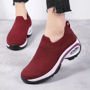 Дамски маратонки на танкетке и платформа, 2023 Нова мода Ежедневни спортни обувки, дамски окото на въздушна възглавница, Дишащи Дамски обувки Вулканизированная