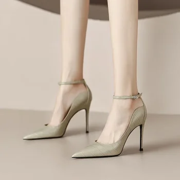 Дамски пролетно-летни обувки на висок ток, ново бледи цветове, модерен темперамент, тънки токчета за мека дамски обувки