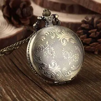 Дамски ретро уникална бронзова кварцевая верига сгъваем джобен часовник колие подарък