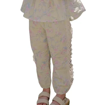Дантела и Тънки панталони с цветя модел за малки момичета, Корейски Летни Ежедневни сладки панталони за момичета, Празнични Слънчеви панталони от комари CC177