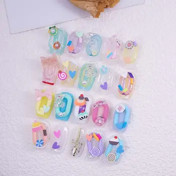 Дизайн на ноктите Aurora Мечка с пръстен и катарама за жени и момичета, 3D декорация за нокти с матирано лък ярки цветове, прозрачни ледени декорации за нокти със собствените си ръце