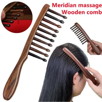 Дървена четка за коса с ръчно изработени с широки зъби, масаж на главата, Четка за коса, Антистатик гребен от дърво за мъже и жени