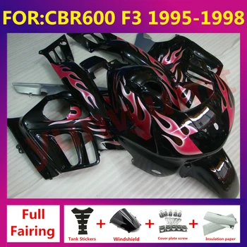 За CBR600 CBR600RR CBR 600 F3 1995 1996 1997 1998 Мотоциклет, пълен Комплект Обтекателей подходящ за тяло и Пластмасови комплекти обтекателей комплект розов пламък