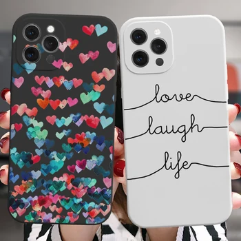 За iPhone 13 12 Mini 11 14 15 Pro Max 7 8 Plus XR X XSMax Case Модерен Калъф Love Laugh Life Влюбените Сърце Популярен Силиконов Калъф