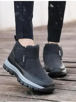 Зима 2023, дамски зимни ботуши с висок берцем, нескользящая плюшен топло памучен обувки на дебела подметка, безплатна доставка, лека обувки за майките голям размер
