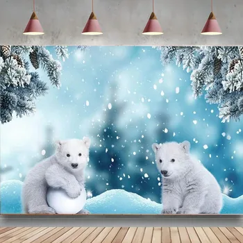 Зимна фон Бялата Полярна мечка Ледена Снежинка Горски Фон за снимки на бебето Душ Украсата на Коледно парти Студиен подпори