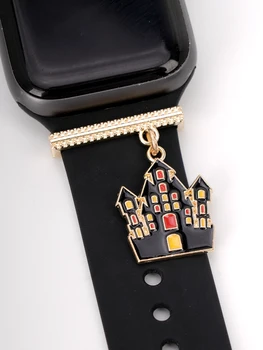 Каишка за часовник с черен замък-чар Декоративно Пръстен за Apple Watch Силиконов каучук Декоративни Бижута и Аксесоари