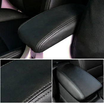 Кожата капак Подлакътник на централната конзола на автомобила, Черна тапицерия от микрофибър за Honda Civic 2012 2013 2014 2015 Аксесоари за интериора