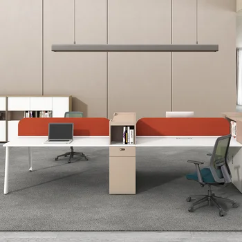 Многофункционален офис маса в бяло с преграда за работното място, за 4 човека