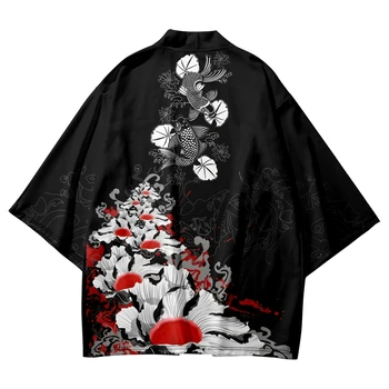 Модерен женски жилетка с цветна принтом, Юката, японското кимоно, риза за cosplay, мъжки плажен традиционен топ Хаори Оверсайз