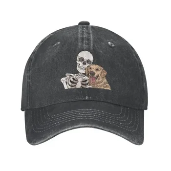 Модни памучен бейзболна шапка с череп златист ретривър, за мъже и жени, Регулируема Спортна капачка за татко с куче