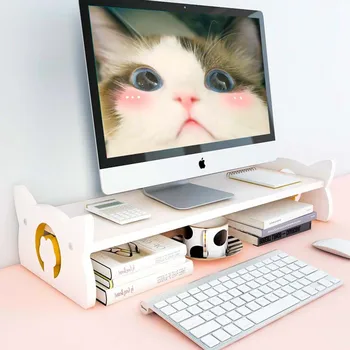 Мултифункционална поставка за монитор, сладък котка, преносим титуляр за лаптоп, настолна полк, поставки за монитор, лесна за употреба за офиса и дома