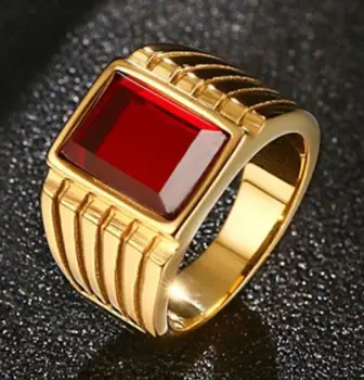 Мъжки пръстен с голям червен цирконий златен цвят, корав пръстен на палеца, аксесоари за партита, бижута